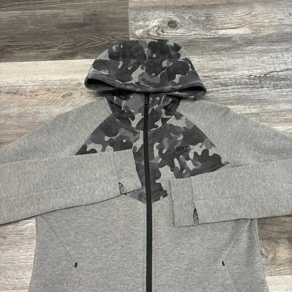 Nike Sportswear Woodland Camo Gray‎ Womens L Full Zip Tech Fleece Hooded Jacket - Picture 1 of 10